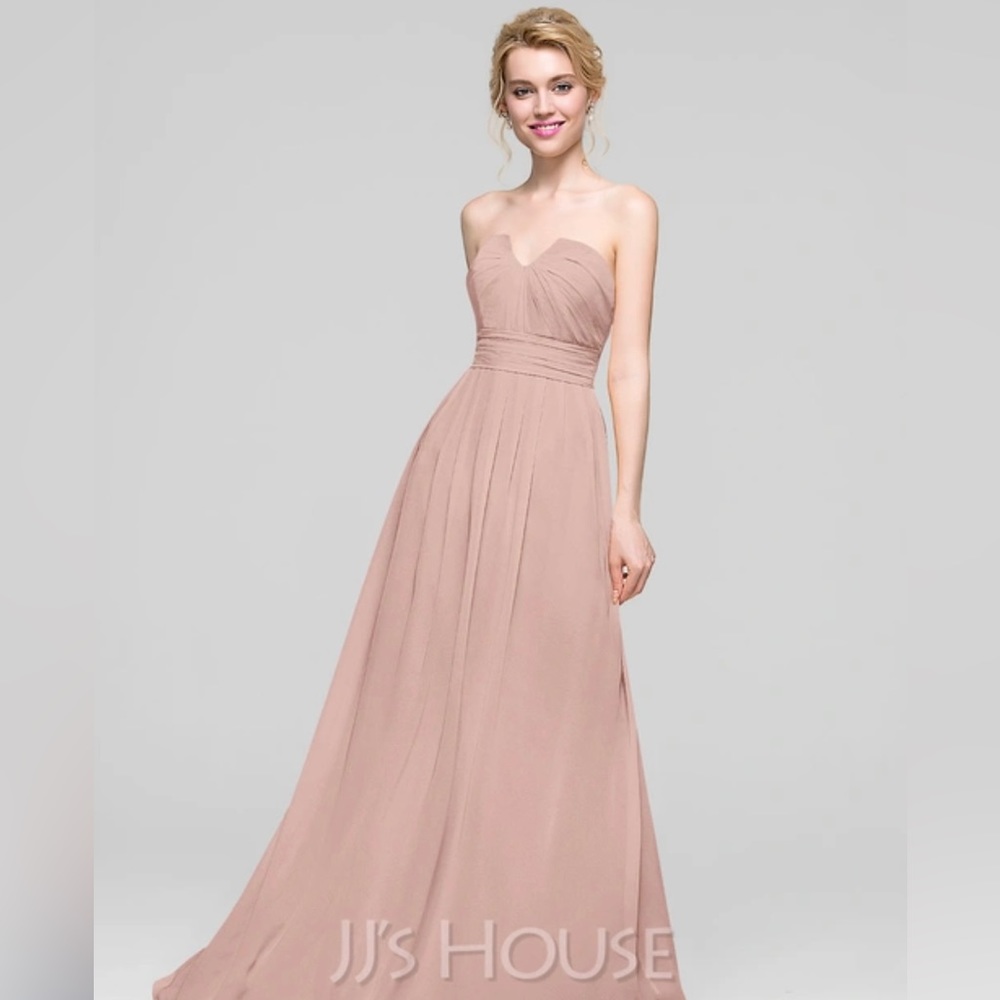 JJ’s House Strapless Chiffon Dusty Rose Bridesmaid Dress